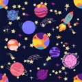 Seamless outer space ufo rocket science kids background pattern