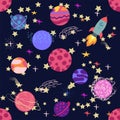 Seamless outer space ufo rocket science kids background pattern