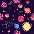 Seamless outer space ufo rocket science kids background pattern