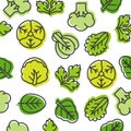 Seamless Outline vegetable pattern such as broccoli, lettuce, Ch