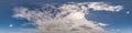 Seamless overcast blue sky hdri panorama 360 degrees angle view with zenith and beautiful clouds for use in 3d graphics as sky Royalty Free Stock Photo