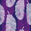 Seamless Overlapping Feathers Pattern on Purple and White