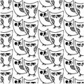 Seamless owl design. Doodle drawing. Vector illustration. Royalty Free Stock Photo