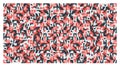 Minimalist geometric seamless pattern featuring simple random shapes in black and red.