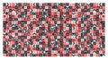 Minimalist geometric seamless pattern featuring simple random shapes in black and red.