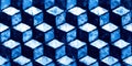 Seamless painted blue square isometric cube background pattern