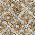 Seamless painterly geometric texture abstract background. Variegated brush stroke geo shapes pattern. Brown sepia