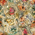 Seamless Paisley Background, Floral Pattern. Colorful Ornamental Backdrop. Color Wallpaper With Decorative Flowers