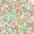 Seamless Paisley background, floral pattern. Colorful ornamental backdrop. Color wallpaper with decorative flowers Royalty Free Stock Photo