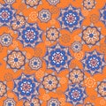 Seamless ornamental oriental pattern with stylized geometric flowers. Vector laced decorative background with floral mandala Royalty Free Stock Photo