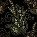 Seamless pattern with gold paisley oriental motif