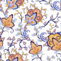 Seamless paisley pattern with baroque leaves and flowers. Hand drawn oriental tiles with turkish kukumber or buta.