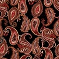 Seamless paisley pattern. Colorful floral ornament. Oriental design h red arrow.