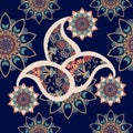 Seamless paisley pattern with flowers mandalas in indian style