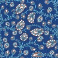 Seamless paisley pattern with folk tropical flowers. Indian stylized floral texture for carnival textile or wrap.