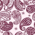 Seamless Paisley pattern on a pink background. Template for packaging