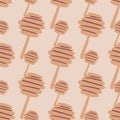 Seamless pale pattern with beige honey spoons on light pink background. Simple stylized backdrop