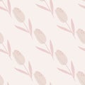 Seamless pale pattern with tulips. Flower simple silhouettes on light pale artwork
