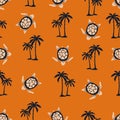 Seamless palm trees and turtles pattern. Vector tropical background