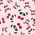 Seamless panda pattern on pink.