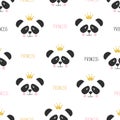 Seamless panda princess pattern.