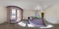 seamless 360 panorama in interior of bedroom of cheap hotel, flat or apartments with chairs and table in equirectangular Royalty Free Stock Photo