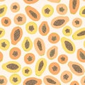 Seamless papaya background. Harvest ornament.