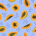 Seamless papaya fruit pattern. Vector background with fruit slices Royalty Free Stock Photo