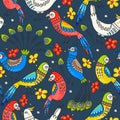 Seamless parrots and peacocks Royalty Free Stock Photo