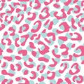 Seamless pastel leopard vector pattern design, animal pink, white and mint blue tile print background