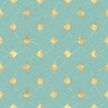 Seamless pastel mint teal turquoise background with abstract vintage gold glitter pattern