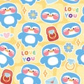 Seamless pasttern of cute penguin in valentines day concept background.Love you Royalty Free Stock Photo