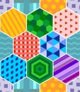 Seamless patchwork with color hexagonal abstract patterns. Vector design Royalty Free Stock Photo