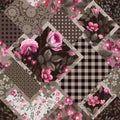 Seamless patchwork floral pattern with yellow roses