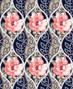 Seamless patchwork flower pattern on navy