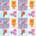 Seamless patchwork kids pattern with teddy bears