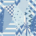Seamless patchwork pattern with abstract geometric ornaments in blue colors Royalty Free Stock Photo