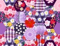 Seamless patchwork pattern with bright flowers, polka dot and lace ornaments. Beautiful print for fabric Royalty Free Stock Photo