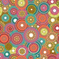 Seamless patchwork pattern with circles with tribal geometric ornament. Ethnic design