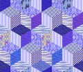 Seamless patchwork pattern in cobalt tones. Beautiful creative design