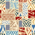 Seamless patchwork pattern. A collection of hand-drawn textures. Animal print for textiles. Ethnic and tribal motifs. Boho Style Royalty Free Stock Photo