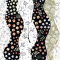 Seamless patchwork pattern with doodle floral ornaments. Vector illustration Royalty Free Stock Photo