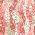 Seamless patchwork pattern with roses in red