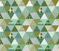 Seamless patchwork pattern from triangle patches. Green quilt