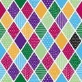 Seamless patchwork pattern, vector geometrical background with floral elements Royalty Free Stock Photo