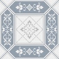 Seamless patchwork tile with damask pattern