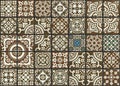 Seamless patchwork tile with Victorian motives. Majolica pottery tile, colored azulejo, original traditional Portuguese