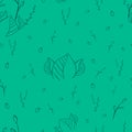 Seamless pattern of leaves line style on a green background