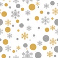 Seamless patetern gold gray Snow Falling on white Background. Golden Gray Snowflakes. Luxury Festive Background for your Christmas Royalty Free Stock Photo