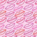 Seamless patten with lips, outline mouth vector background, colorful wallpaper